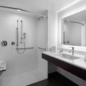 Guest bathroom with shower at Holiday Inn Hasbrouck Heights-Meadowlands.