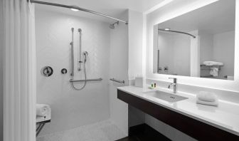 Guest bathroom with shower at Holiday Inn Hasbrouck Heights-Meadowlands.