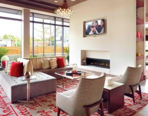 Lobby and coworking lounge at Residence Inn Columbus.