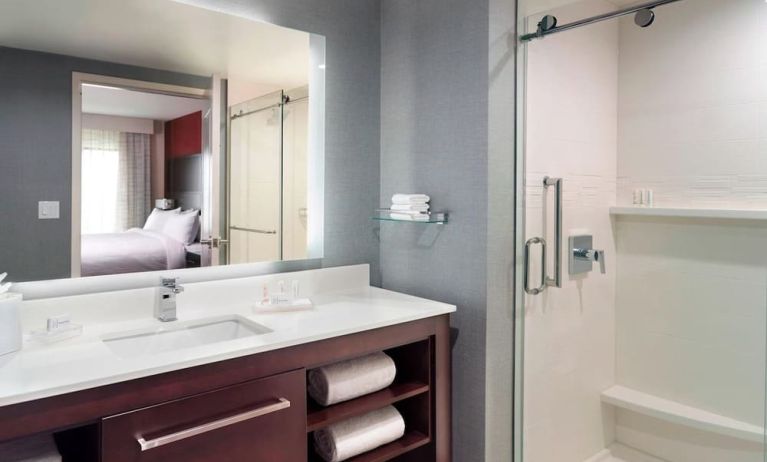 Guest bathroom with shower at Residence Inn Columbus.