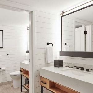 Guest bathroom with shower at The Inn At Saratoga, Tapestry Collection By Hilton.