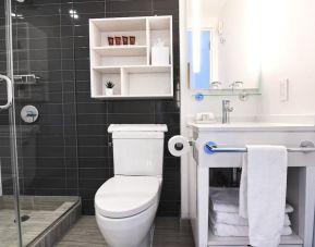 Guest bathroom with shower at Edge Hotel NYC.