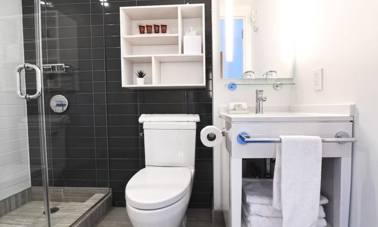 Guest bathroom with shower at Edge Hotel NYC.