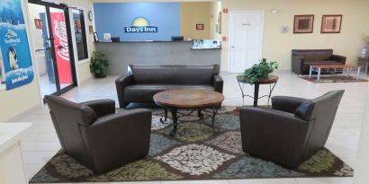 Lobby and coworking lounge at Days Inn By Wyndham San Antonio Northwest/Seaworld.