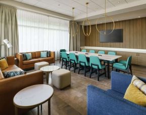 Lobby and coworking lounge at Hilton Garden Inn Sunnyvale.