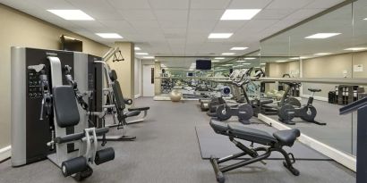 Fully equipped fitness center at Hyatt Place London Heathrow Airport.