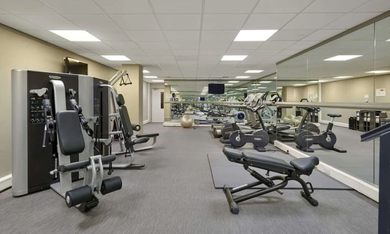 Fully equipped fitness center at Hyatt Place London Heathrow Airport.