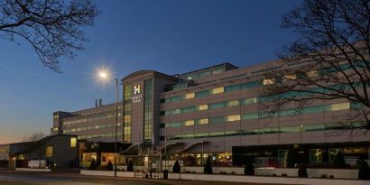 Hotel exterior at Hyatt Place London Heathrow Airport.