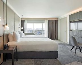 Bright and spacious day use twin room with work desk and private bathroom at Hyatt Place London Heathrow Airport.