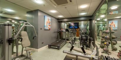 Fully equipped fitness center at Mercure Nottingham City Centre Hotel.