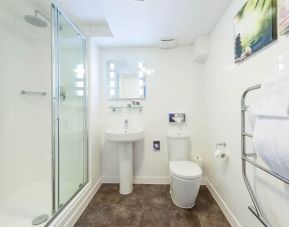 Guest bathroom with shower at Mercure Nottingham City Centre Hotel.