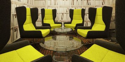 Comfortable lobby lounge at Ibis London Blackfriars Hotel.