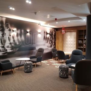 Comfortable lobby lounge at ibis Sheffield City.