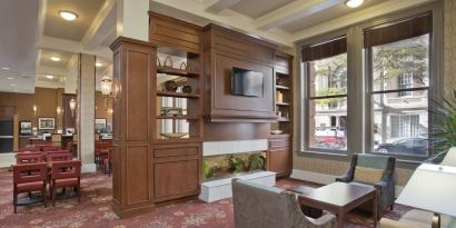 Lobby and coworking lounge at Staybridge Suites Baltimore - Inner Harbor.