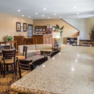 Lobby and coworking lounge at Rodeway Inn Milford.