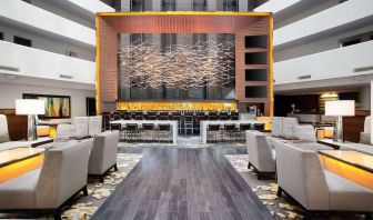 Lobby and coworking lounge at Hilton McLean Tysons Corner.