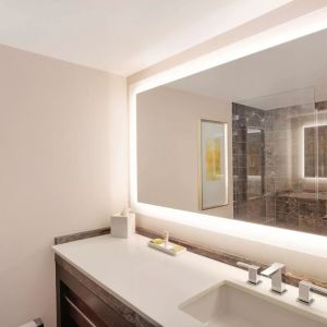 Guest bathroom with shower at Hilton McLean Tysons Corner.