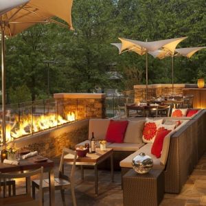 Terrace with fire pit at Hilton McLean Tysons Corner.