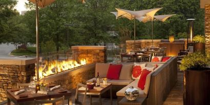 Terrace with fire pit at Hilton McLean Tysons Corner.