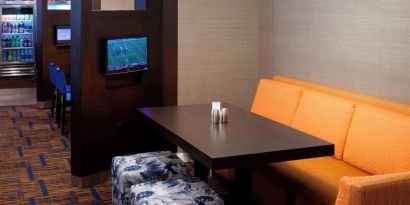 Media pods perfect for coworking at Courtyard By Marriott Cypress Anaheim.