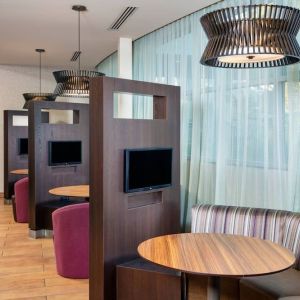 Media pods perfect for coworking at Courtyard By Marriott Santa Ana Orange County.