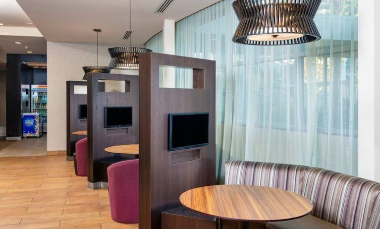 Media pods perfect for coworking at Courtyard By Marriott Santa Ana Orange County.