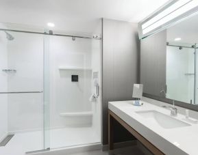 Guest bathroom with shower at Courtyard By Marriott Ruston.