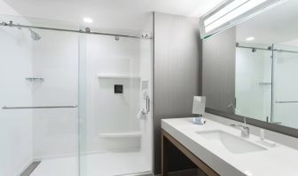 Guest bathroom with shower at Courtyard By Marriott Ruston.