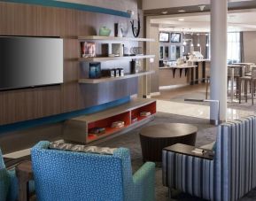 Lobby and coworking lounge at Courtyard By Marriott Santa Clarita Valencia.