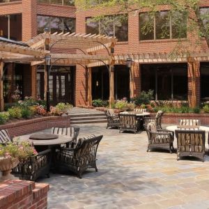 Picnic area perfect for coworking at DoubleTree Suites By Hilton Hotel Charlotte - SouthPark.