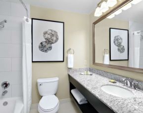 Guest bathroom with shower and tub at DoubleTree Suites By Hilton Hotel Charlotte - SouthPark.