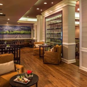 Dining area perfect for coworking at DoubleTree Raleigh Durham Airport At Research Triangle Park.