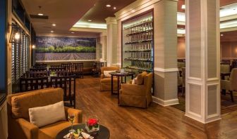 Dining area perfect for coworking at DoubleTree Raleigh Durham Airport At Research Triangle Park.