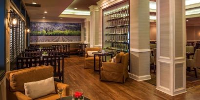 Dining area perfect for coworking at DoubleTree Raleigh Durham Airport At Research Triangle Park.