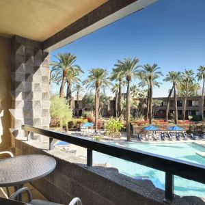 Balcony inside day use room at DoubleTree By Hilton Scottsdale.