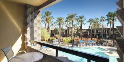 Balcony inside day use room at DoubleTree By Hilton Scottsdale.