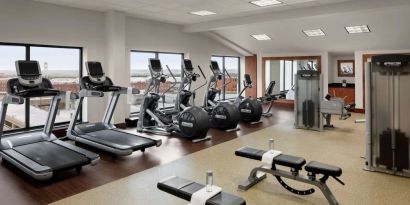 Fitness center available at Embassy Suites By Hilton Fort Worth Downtown.
