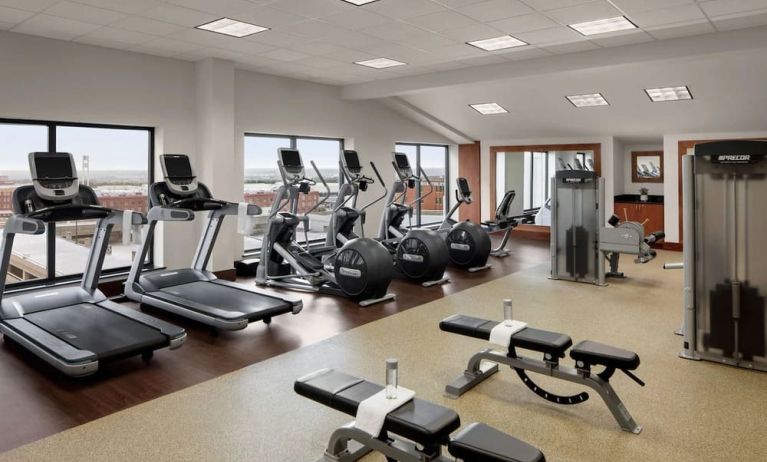 Fitness center available at Embassy Suites By Hilton Fort Worth Downtown.
