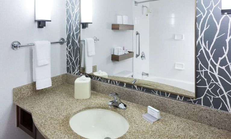 Guest bathroom with shower and tub at Hilton Garden Inn Sacramento/South Natomas.