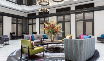 Lobby and coworking lounge at Homewood Suites By Hilton Nashville.