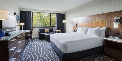 Day use room with work desk and sofa at Hyatt Regency Princeton.