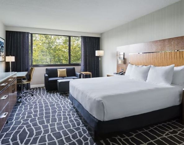 Day use room with work desk and sofa at Hyatt Regency Princeton.