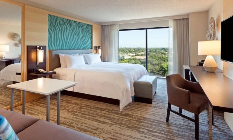 Day use room with work desk and sofa at Marriott Boca Raton.