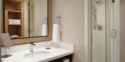 Guest bathroom with shower at Marriott Boca Raton.