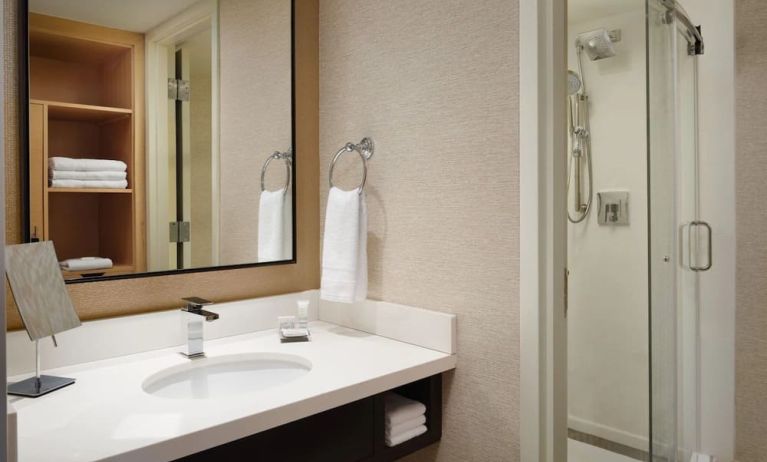 Guest bathroom with shower at Marriott Boca Raton.