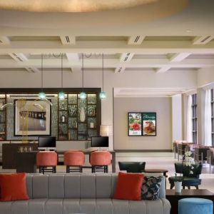 Lobby and coworking lounge at Marriott Boca Raton.