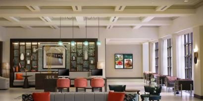 Lobby and coworking lounge at Marriott Boca Raton.