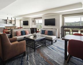 Lobby and coworking lounge at Marriott Del Mar.