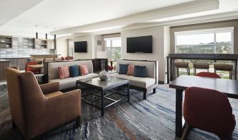 Lobby and coworking lounge at Marriott Del Mar.