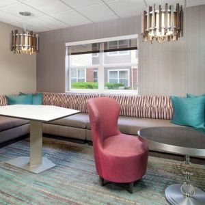 Lobby and coworking lounge at Residence Inn By Marriott Provo.